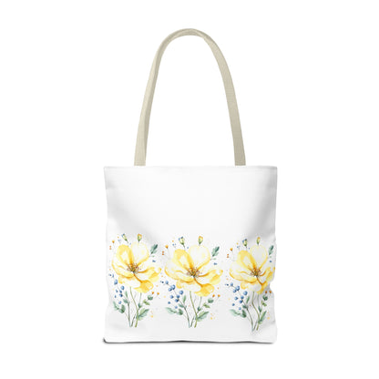 Floral Peony Tote Bag — Yellow Watercolor Flowers on White