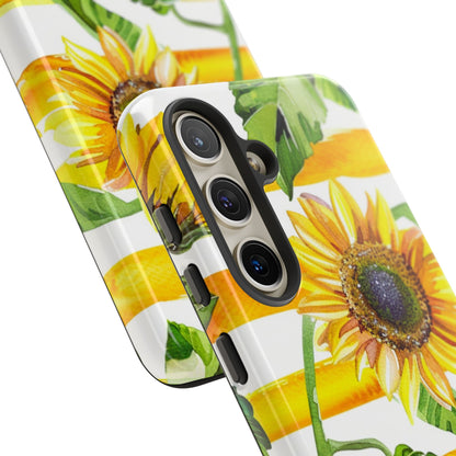 Sunflower Stripes Phone Case - Bright Floral Tough Case