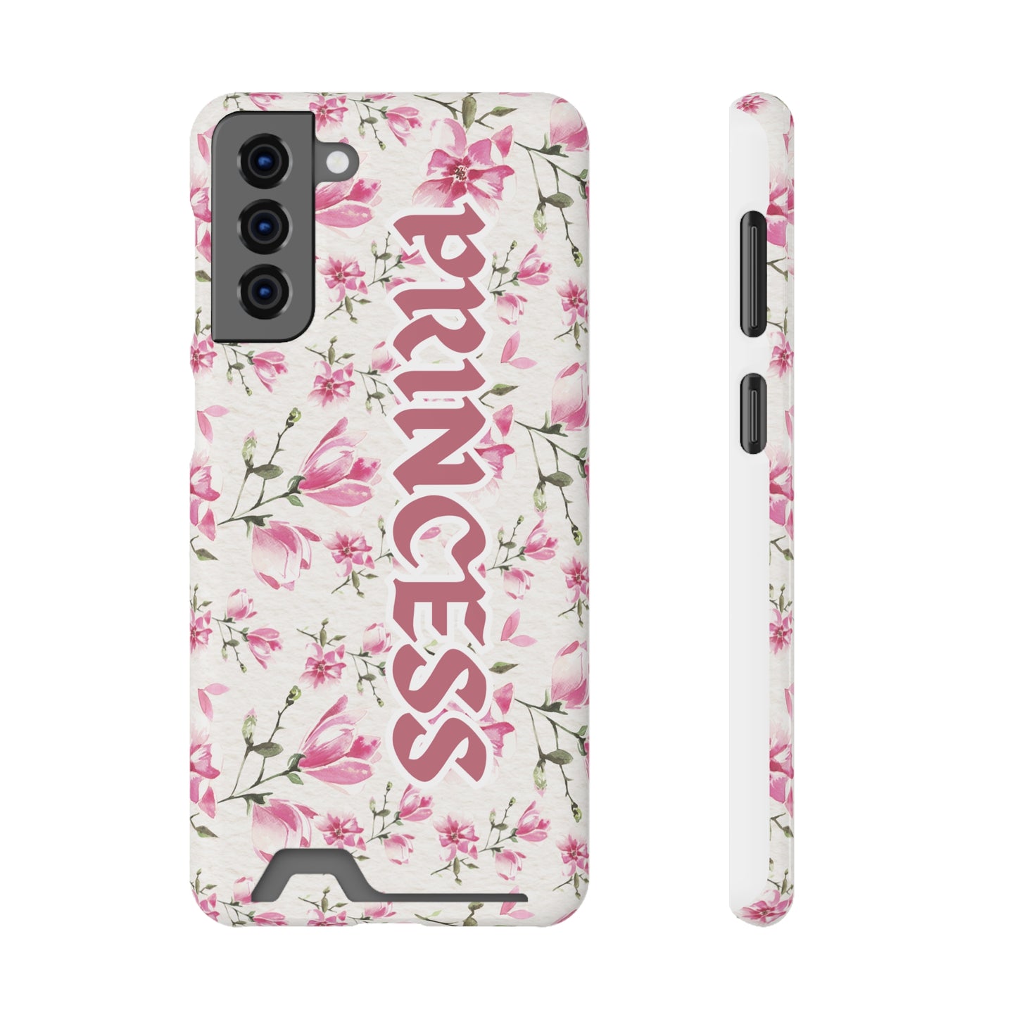 Chic Floral Phone Case with Card Holder for Princesses, Cute Floral Design, Gift for Her