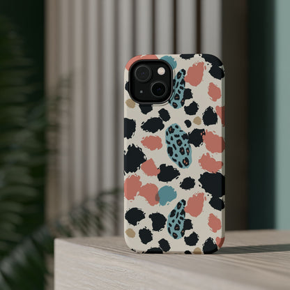 Leopard Splash Magnetic Impact Phone Case — Teal & Coral Animal Print