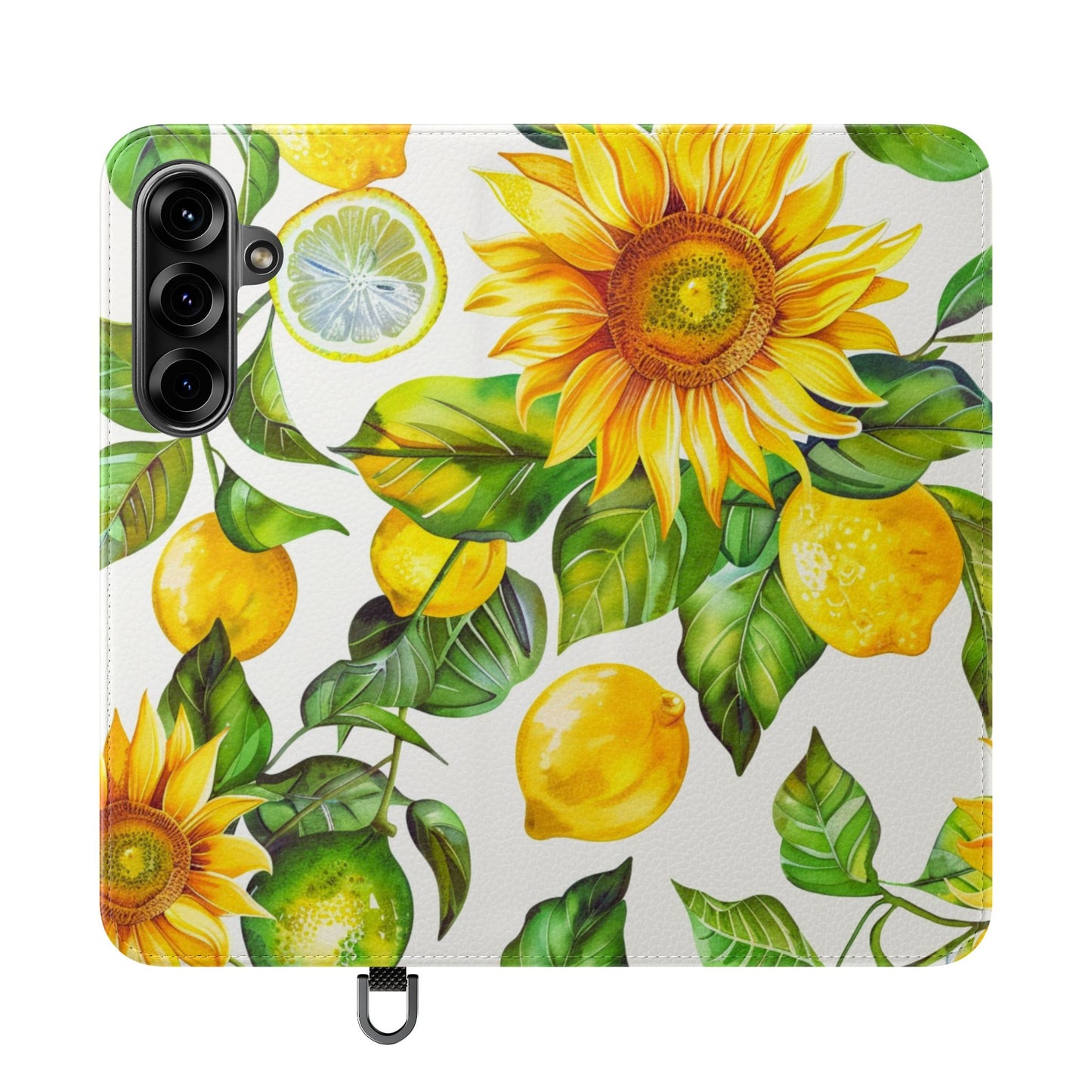 Sunflower & Lemon Flip Phone Case – Floral Wallet Flip Case with Card Slots