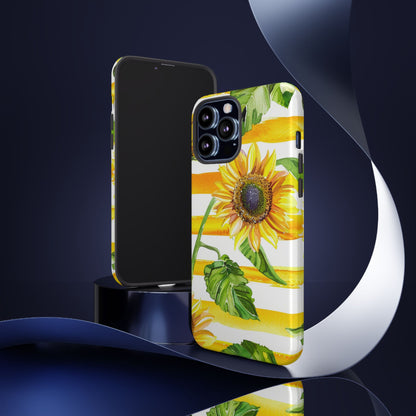 Sunflower Stripes Phone Case - Bright Floral Tough Case