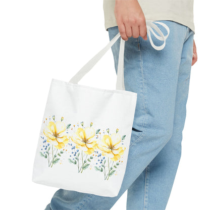 Floral Peony Tote Bag — Yellow Watercolor Flowers on White