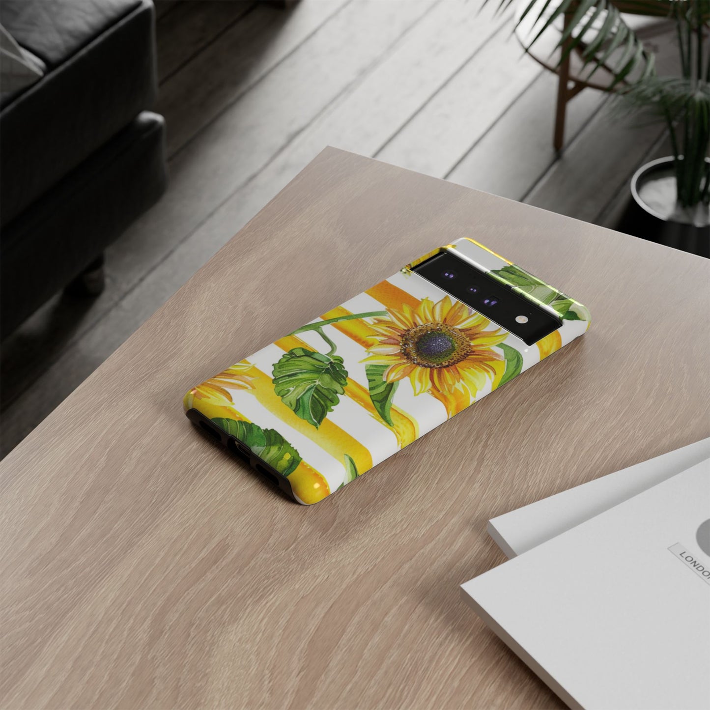 Sunflower Stripes Phone Case - Bright Floral Tough Case