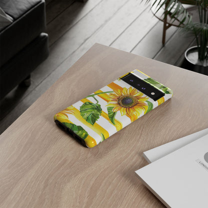 Sunflower Stripes Phone Case - Bright Floral Tough Case