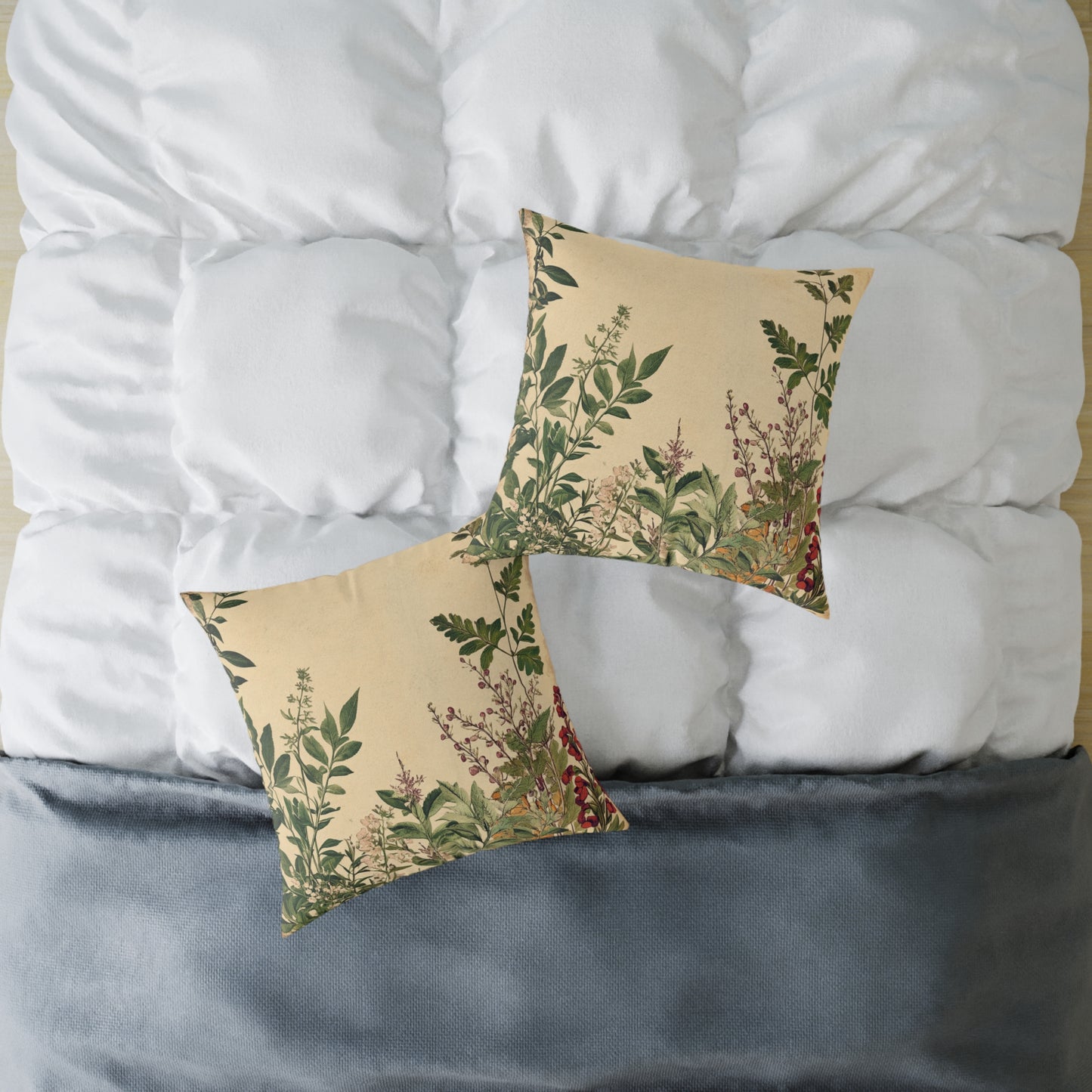 Botanical Floral Throw Pillow — Vintage Greenery Square Cushion