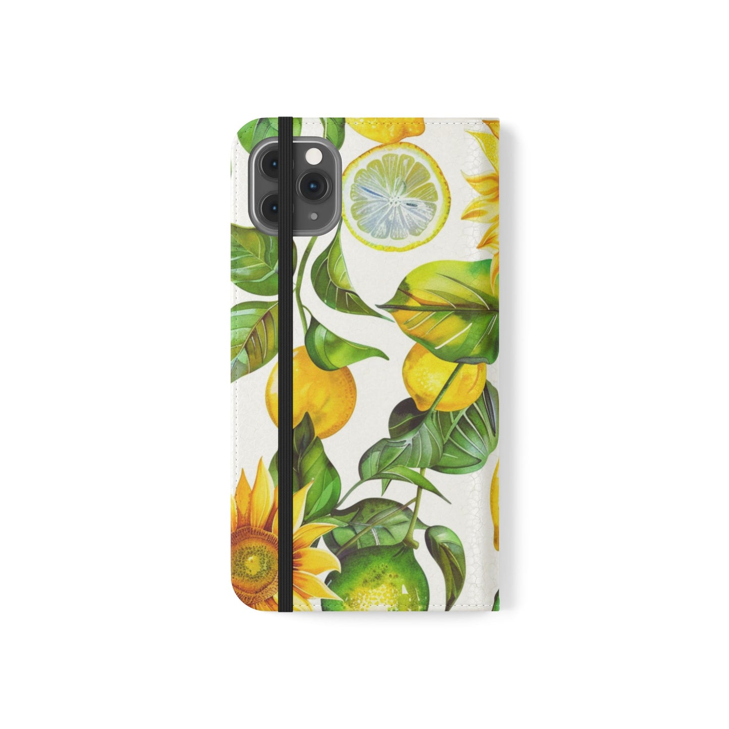 Sunflower & Lemon Flip Phone Case – Floral Wallet Flip Case with Card Slots