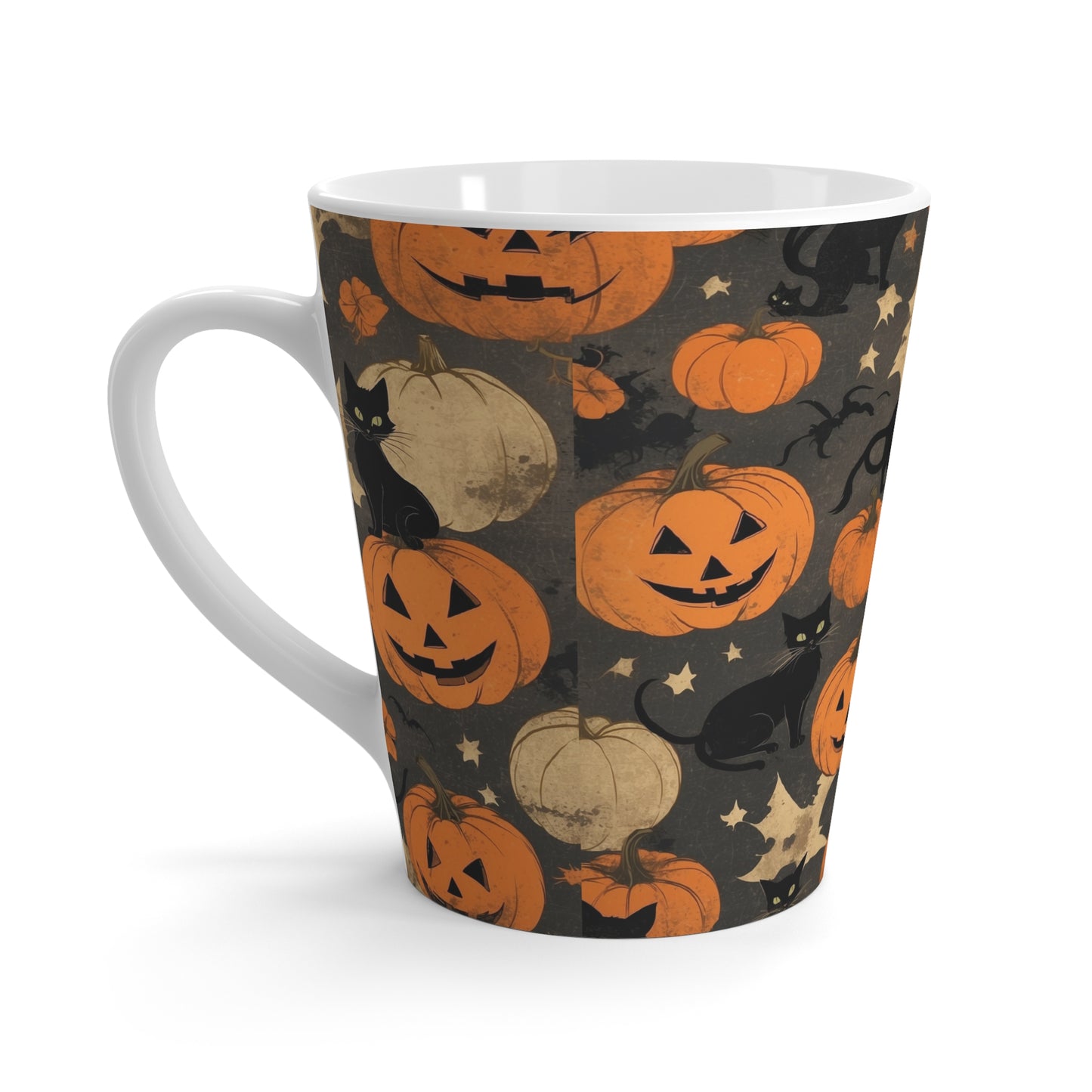 Spooky Black Cat Halloween Latte Mug, Coffee Cup for Autumn, Fall Décor, Witchy Gift, Cat Lover's Halloween Mug, Pumpkin Spice Mug