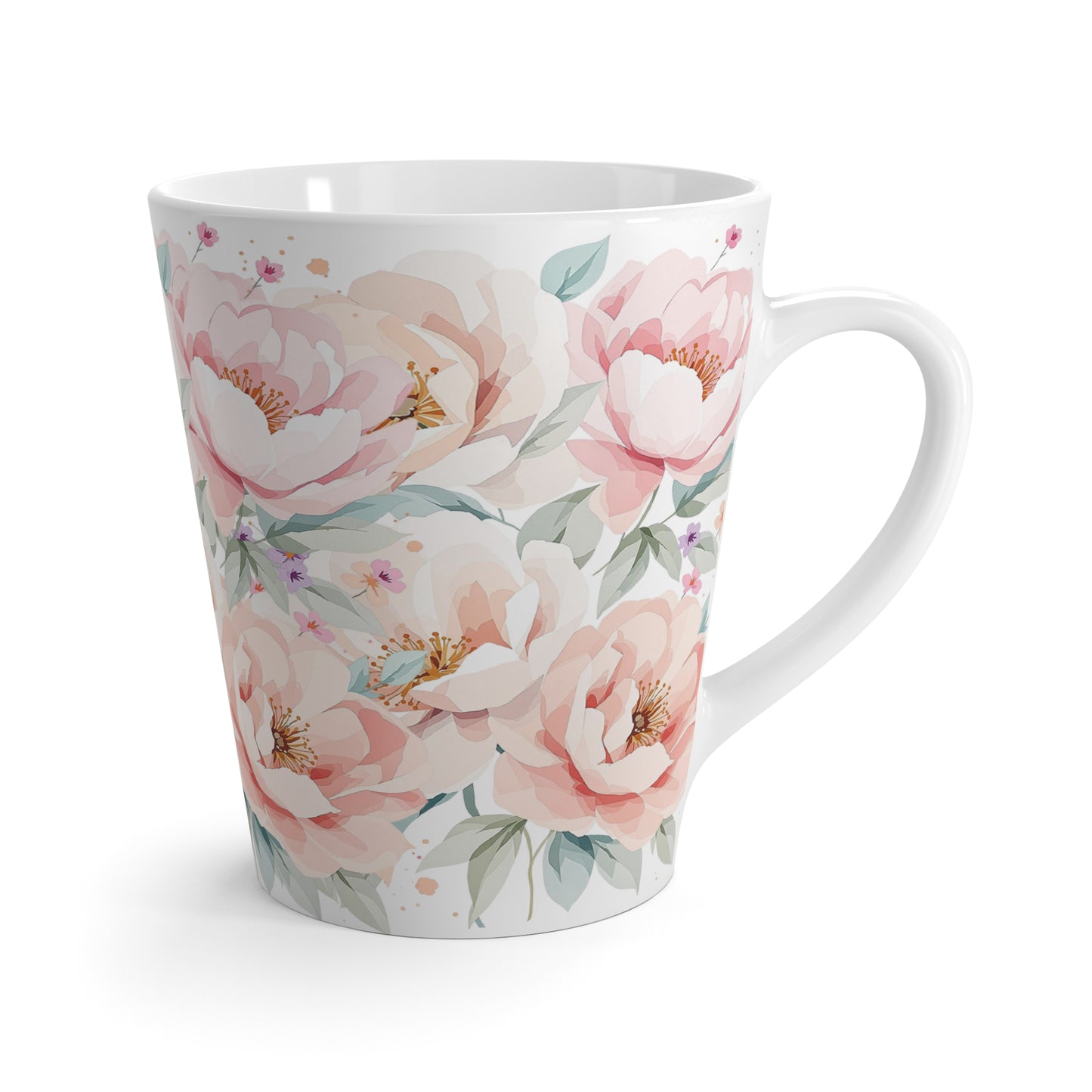 Floral Latte Mug – Pink Peony Watercolor Coffee Cup