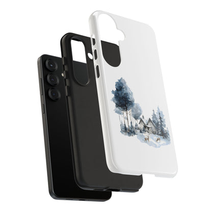 Nature-Inspired Tough Phone Case with Winter Cabin Design
