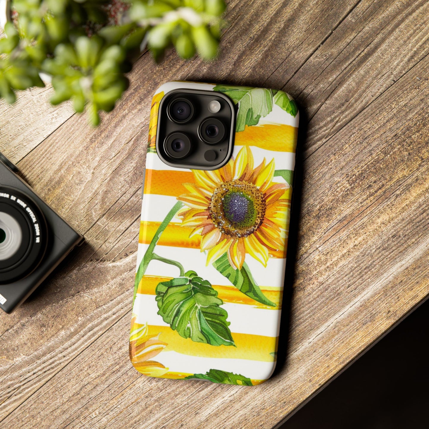 Sunflower Stripes Phone Case - Bright Floral Tough Case
