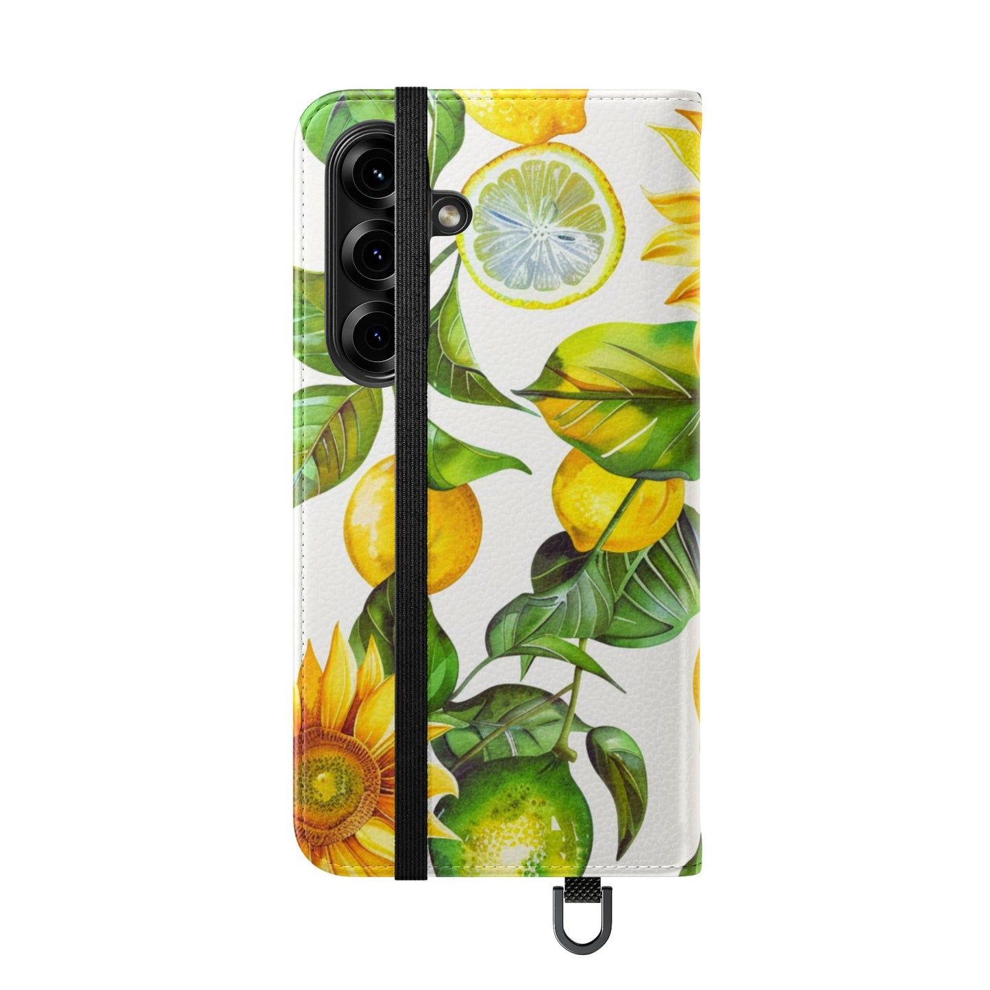 Sunflower & Lemon Flip Phone Case – Floral Wallet Flip Case with Card Slots