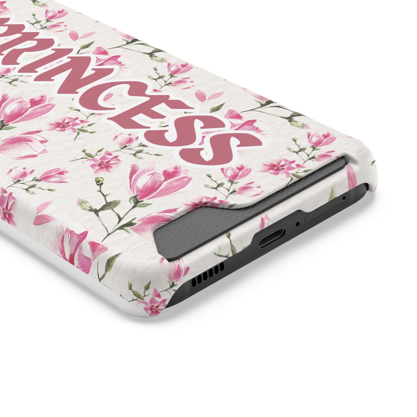 Chic Floral Phone Case with Card Holder for Princesses, Cute Floral Design, Gift for Her