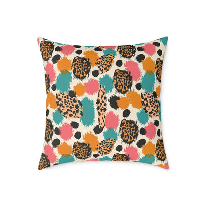 Leopard Spot Abstract Throw Pillow — Colorful Modern Animal Print Cushion