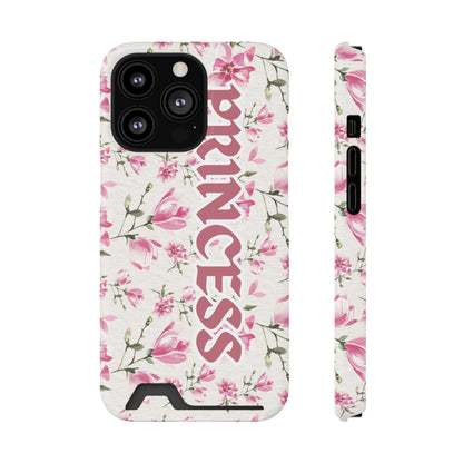 Chic Floral Phone Case with Card Holder for Princesses, Cute Floral Design, Gift for Her