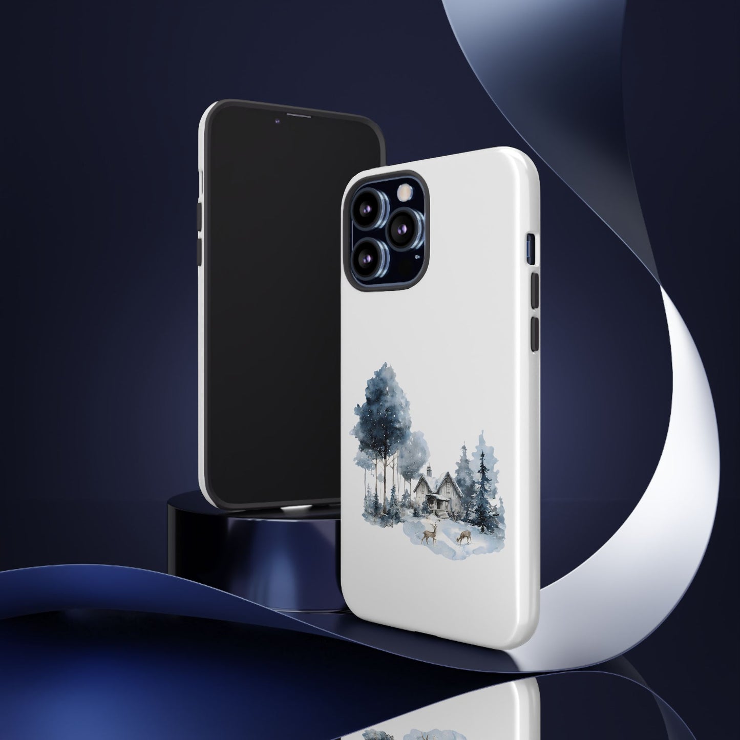Nature-Inspired Tough Phone Case with Winter Cabin Design