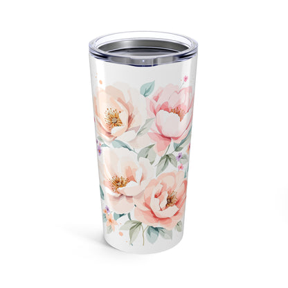 20oz Floral Tumbler – Pink Peony Watercolor Travel Cup