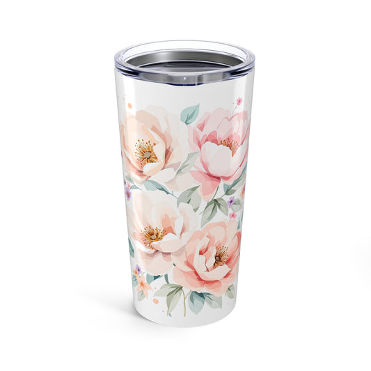 20oz Floral Tumbler – Pink Peony Watercolor Travel Cup