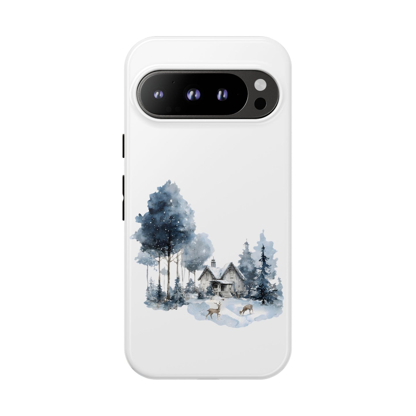 Nature-Inspired Tough Phone Case with Winter Cabin Design