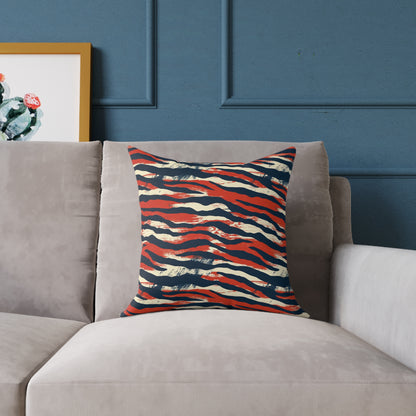 Red Navy Tiger Stripe Square Pillow - Bold Animal Print Decorative Cushion
