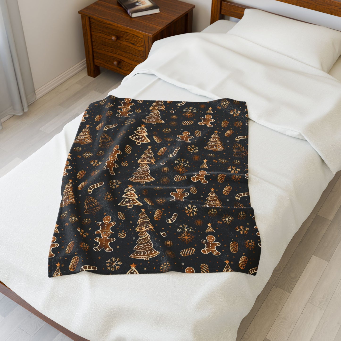 Cozy Winter Holiday Plush Blanket Black And Gold Color. A Perfect Gift For Christmas Days.