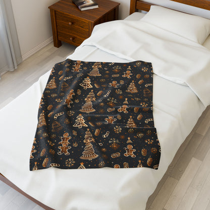 Cozy Winter Holiday Plush Blanket Black And Gold Color. A Perfect Gift For Christmas Days.
