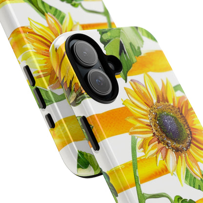 Sunflower Stripes Phone Case - Bright Floral Tough Case