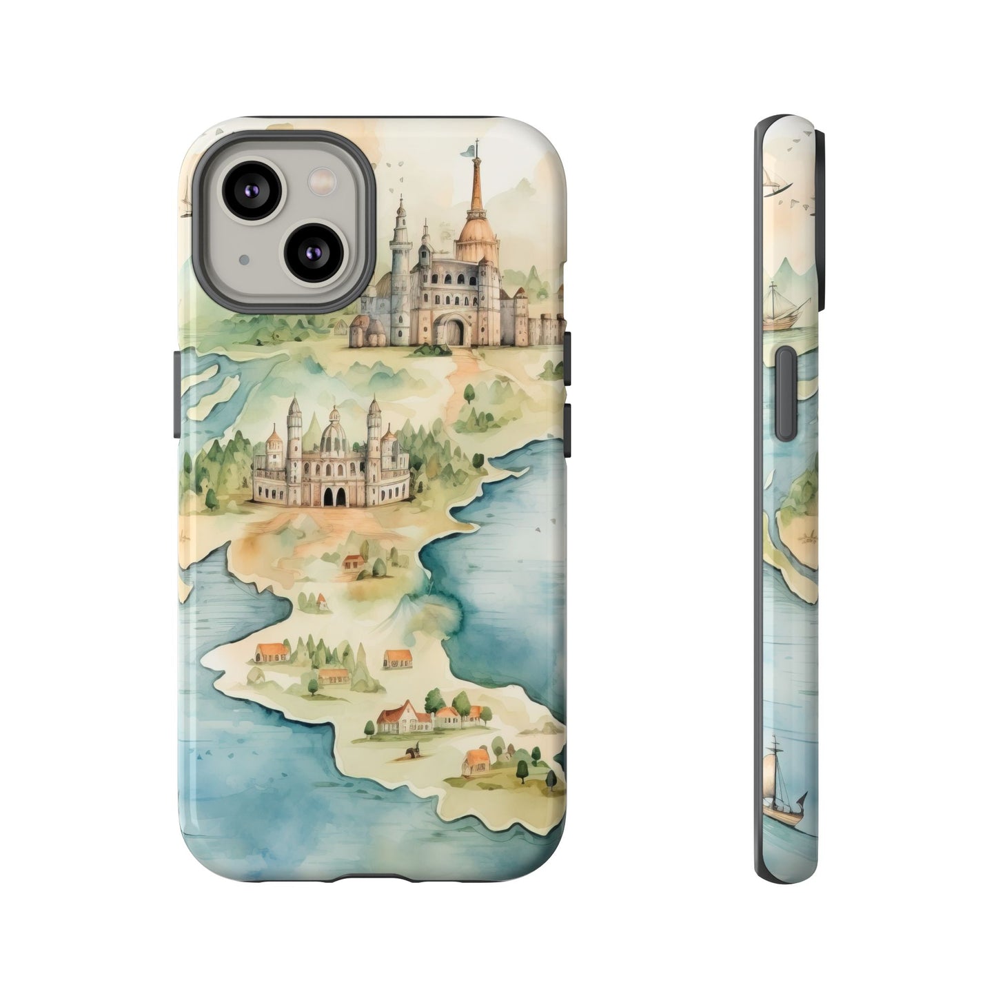 Hard Phone Case — Watercolor Fantasy Map Castle Design