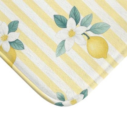 Lemon Floral Bath Mat, Vibrant Bathroom Decor, Citrus Inspired Home, Spring Cleaning, Gift for Her, Farmhouse Style