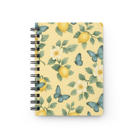 Charming Spiral Bound Journal with Butterflies and Lemons, Aesthetic Note Book, Gift for Writers, Floral Journal, Nature-Inspired Stationery