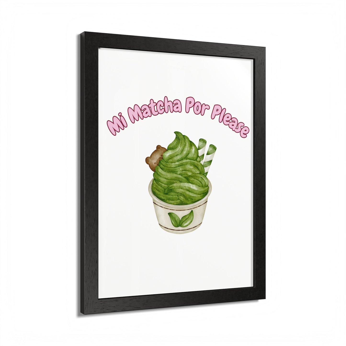 Cute Matcha Green Tea Framed Poster, Whimsical Kitchen Decor, Gift for Tea Lovers, Playful Wall Art, Coffee Shop Vibe