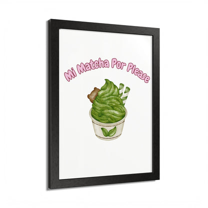Cute Matcha Green Tea Framed Poster, Whimsical Kitchen Decor, Gift for Tea Lovers, Playful Wall Art, Coffee Shop Vibe