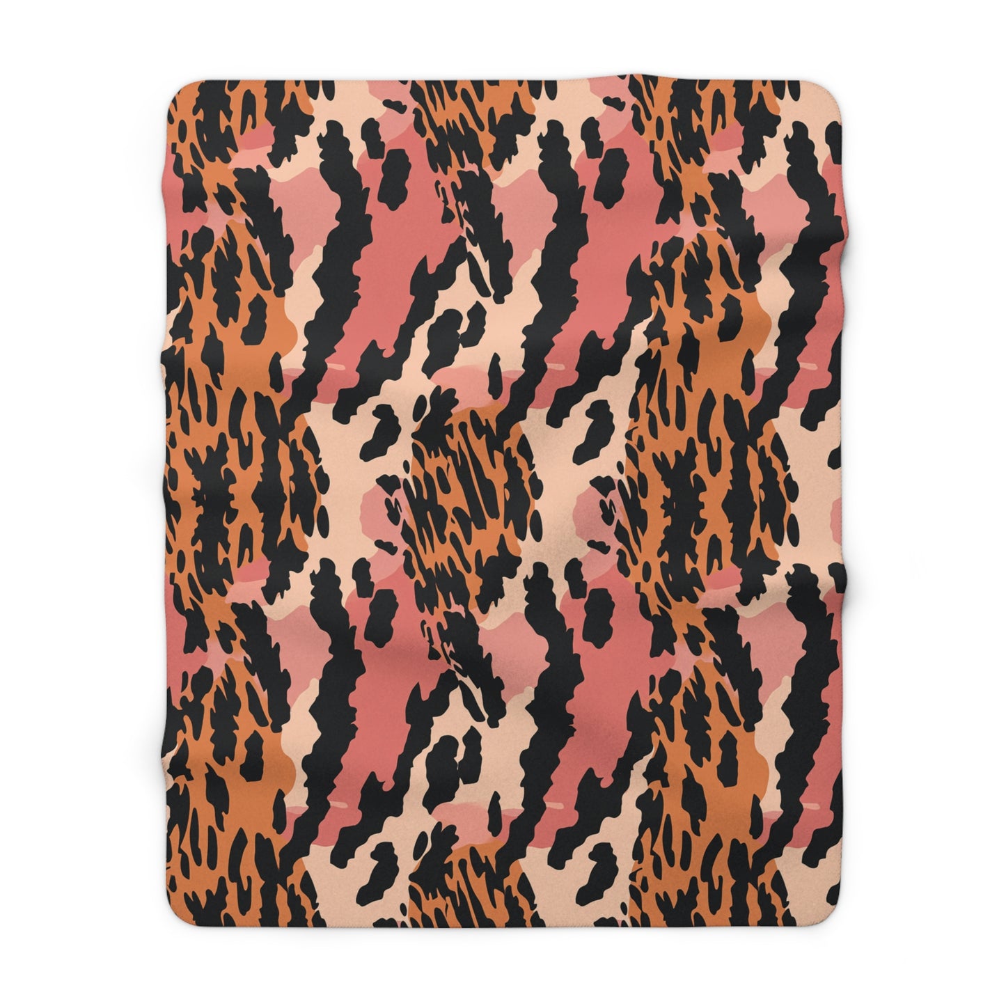 Leopard Print Sherpa Fleece Blanket — Pink & Orange Animal Print Cozy Throw