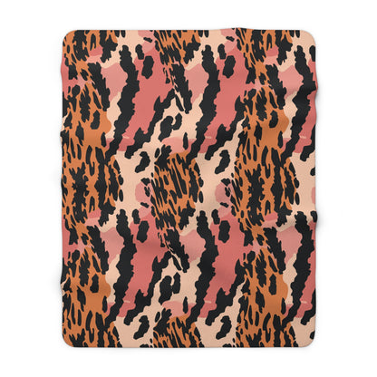 Leopard Print Sherpa Fleece Blanket — Pink & Orange Animal Print Cozy Throw