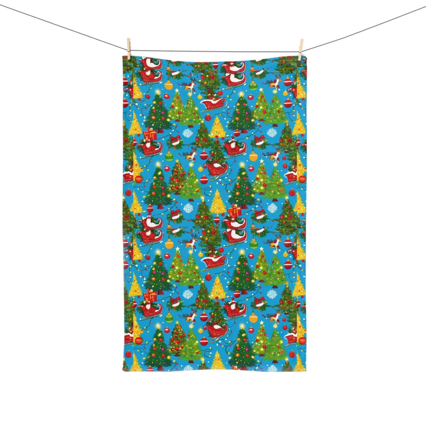 Festive Christmas Hand Towel for Kitchen or Bathroom, Holiday Decor, Gift for Mom, Santa and Christmas Trees Design