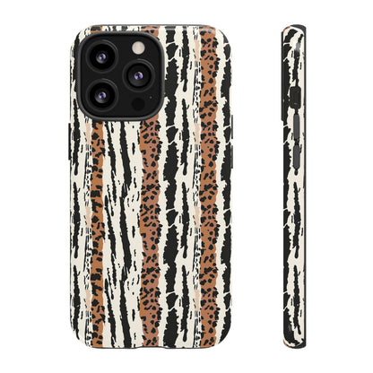 Animal Stripe Phone Case — Leopard & Zebra Pattern Tough Protective Cover,Africa Pattern .