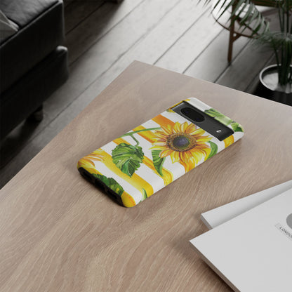 Sunflower Stripes Phone Case - Bright Floral Tough Case