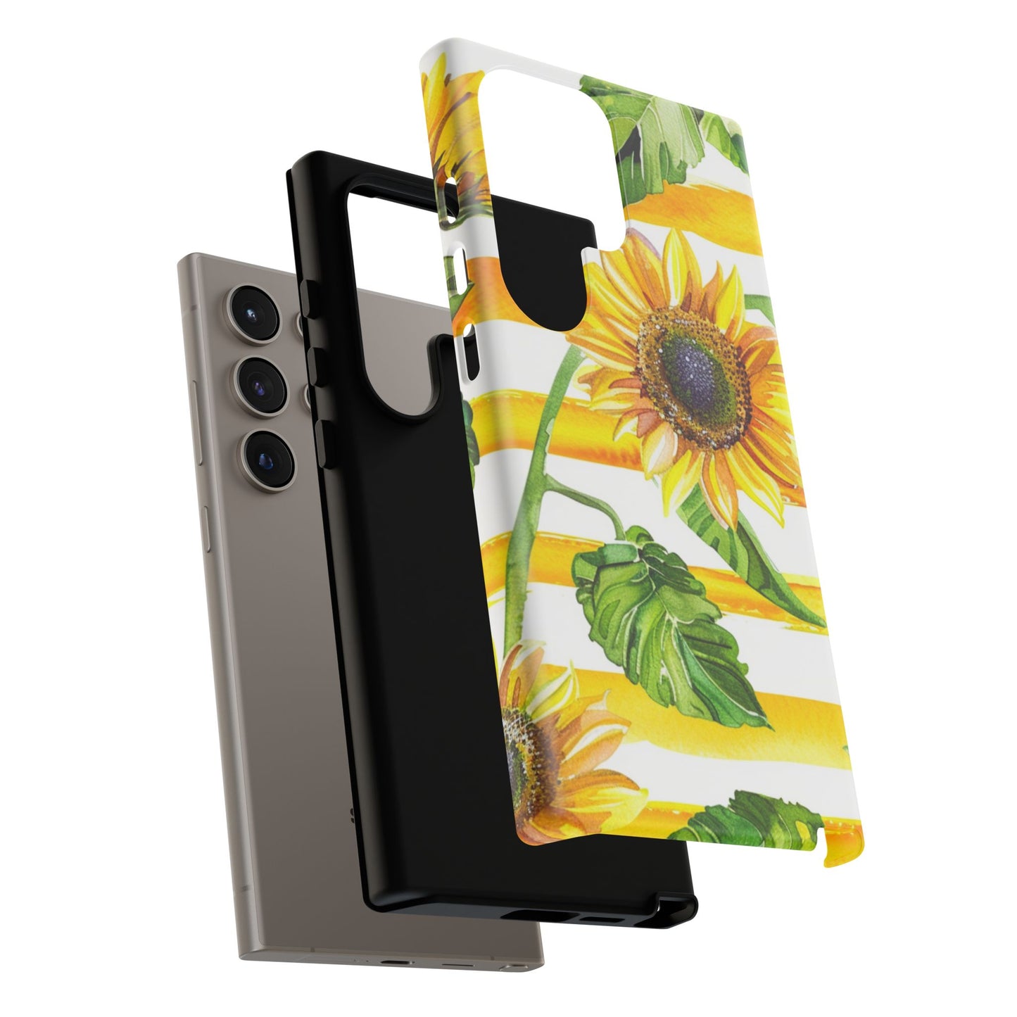 Sunflower Stripes Phone Case - Bright Floral Tough Case
