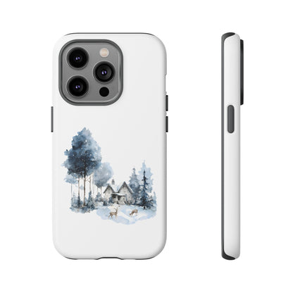 Nature-Inspired Tough Phone Case with Winter Cabin Design