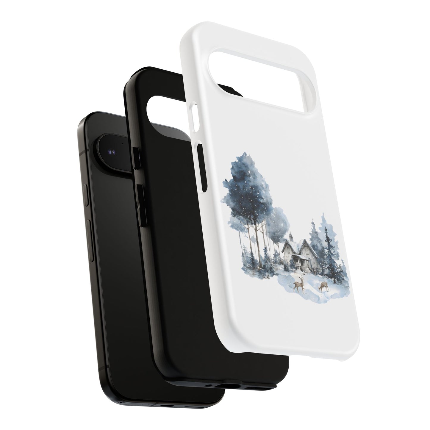 Nature-Inspired Tough Phone Case with Winter Cabin Design