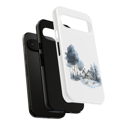 Nature-Inspired Tough Phone Case with Winter Cabin Design
