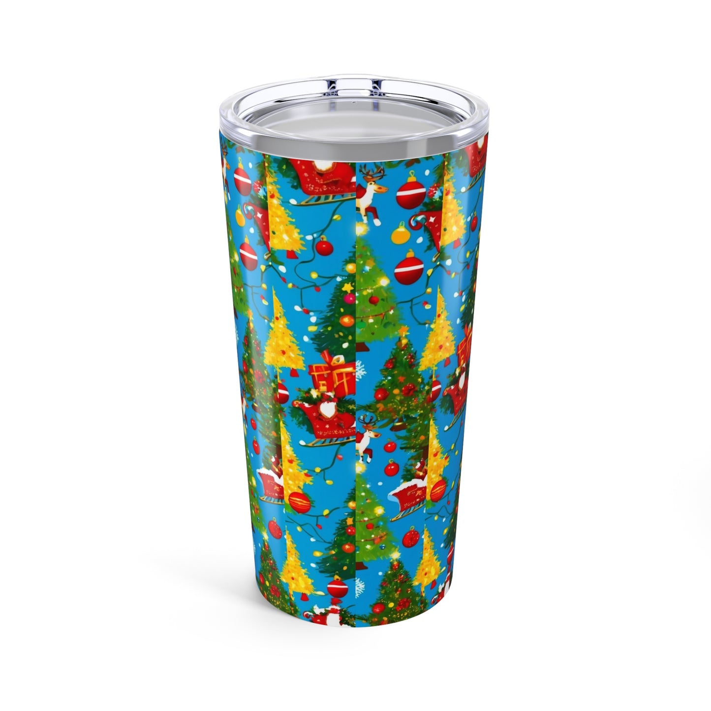 Festive Holiday Tumbler | Christmas Drinkware, Gift for Her,Gif for Himn, Winter Wonderland Mug, Santa, Bells and Bows Design
