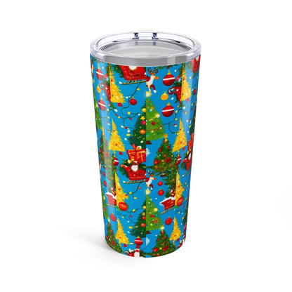 Festive Holiday Tumbler | Christmas Drinkware, Gift for Her,Gif for Himn, Winter Wonderland Mug, Santa, Bells and Bows Design