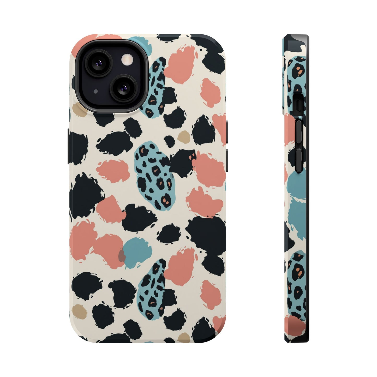 Leopard Splash Magnetic Impact Phone Case — Teal & Coral Animal Print