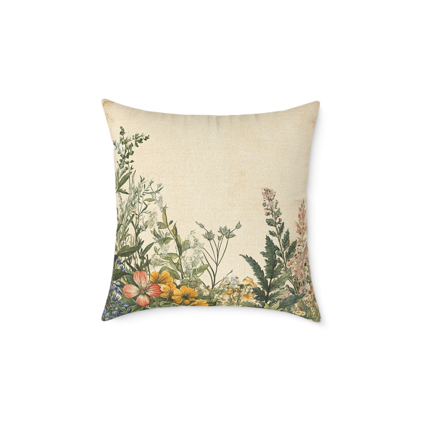 Botanical Floral Throw Pillow — Vintage Greenery Square Cushion