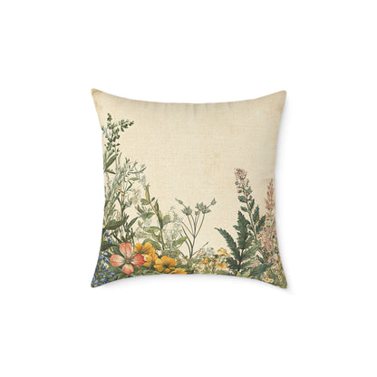 Botanical Floral Throw Pillow — Vintage Greenery Square Cushion