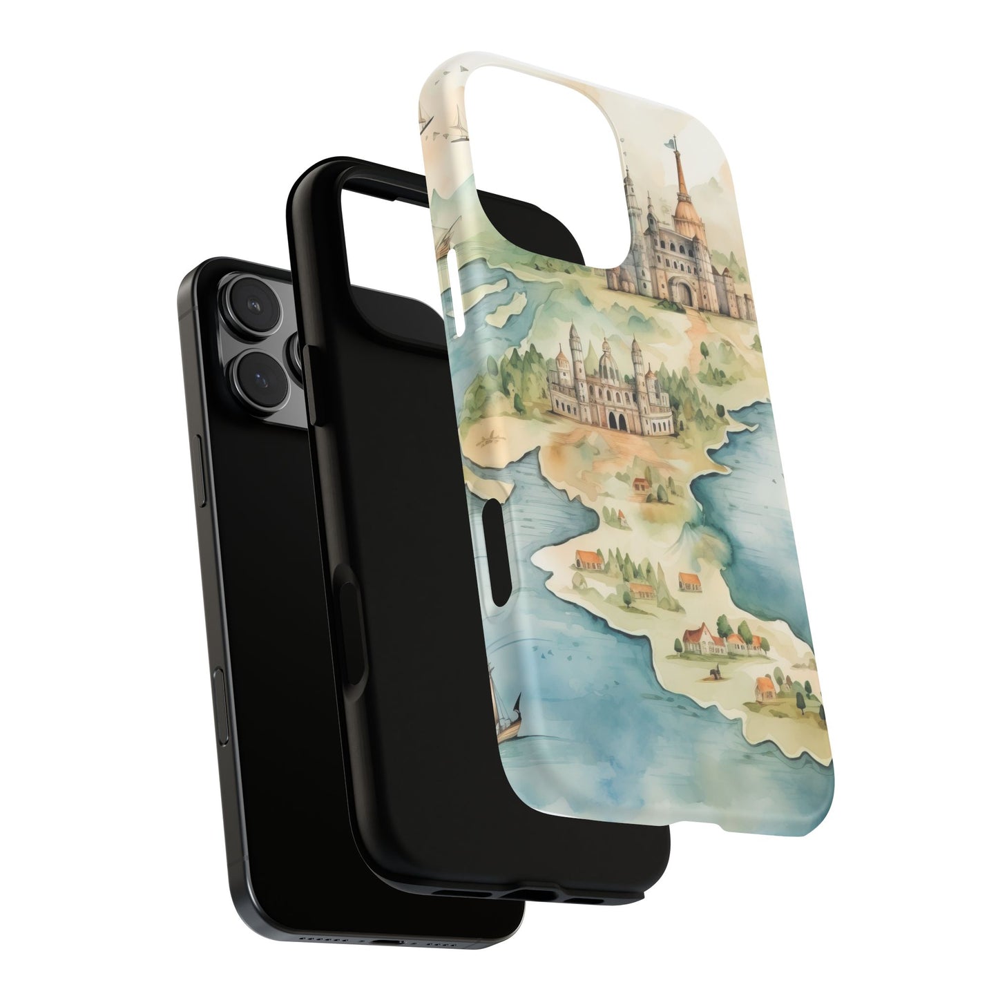 Hard Phone Case — Watercolor Fantasy Map Castle Design