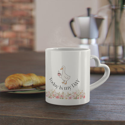 Mug - Duck and Flowers Heart-Shaped Mug - Today Is My Day Design