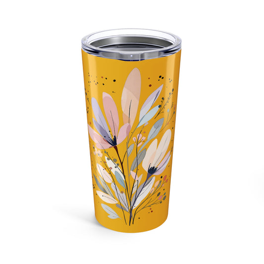 20oz Floral Tumbler – Mustard Yellow Bouquet Insulated Travel Cup
