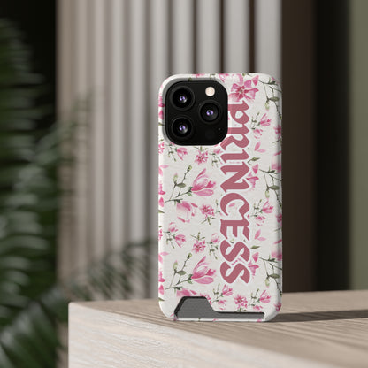 Chic Floral Phone Case with Card Holder for Princesses, Cute Floral Design, Gift for Her